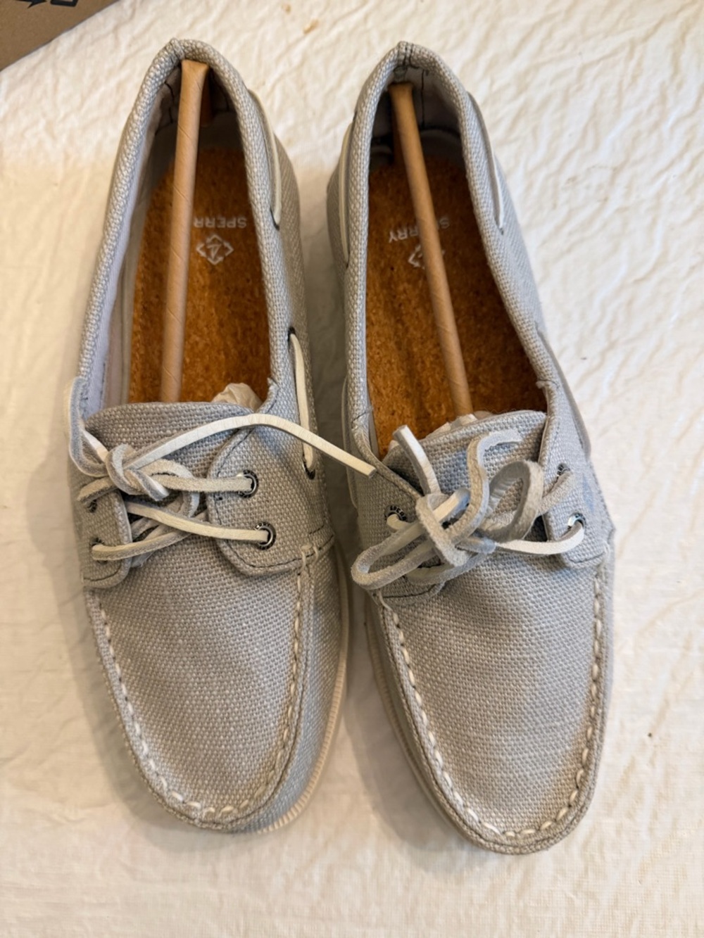 Sperry Woman’s Canvas Boat Shoes in Light Gray